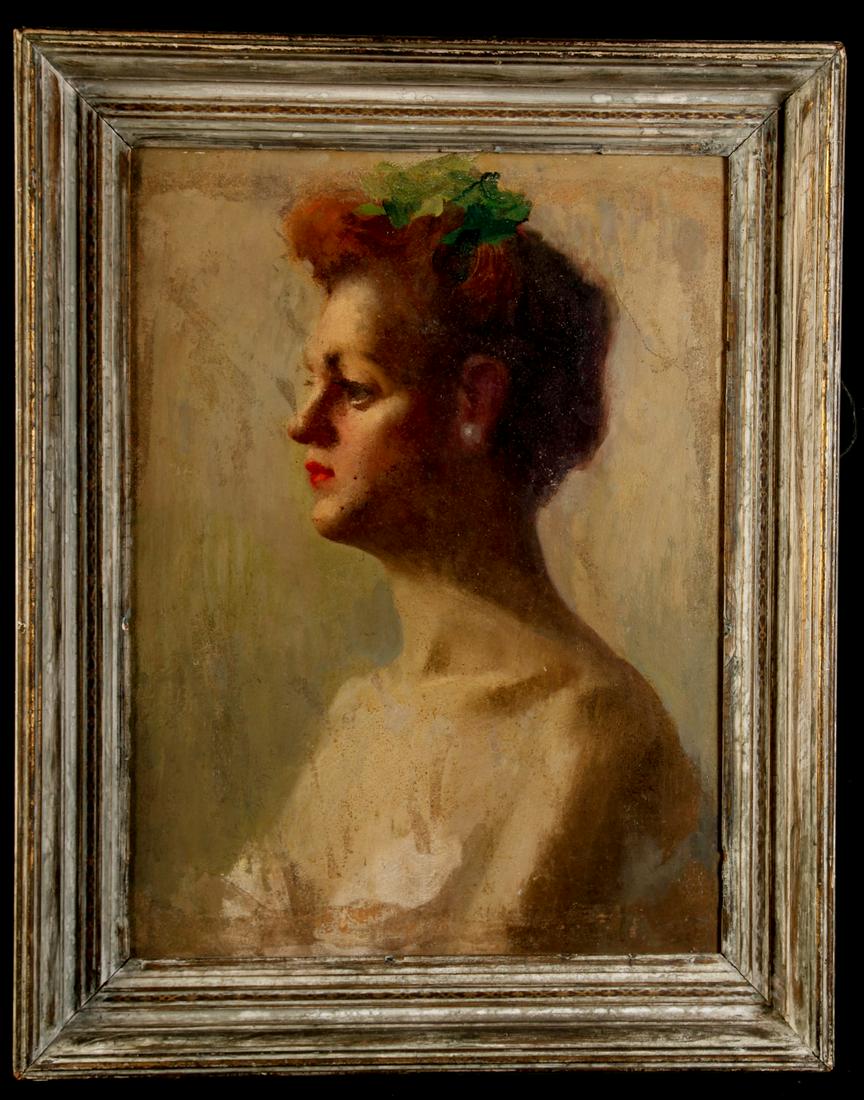 MARIA LISZT (1902-1992) "Profile of a Young Woman": Oil on board 24 x 18 inches. estate stamp 29 x 23 inches