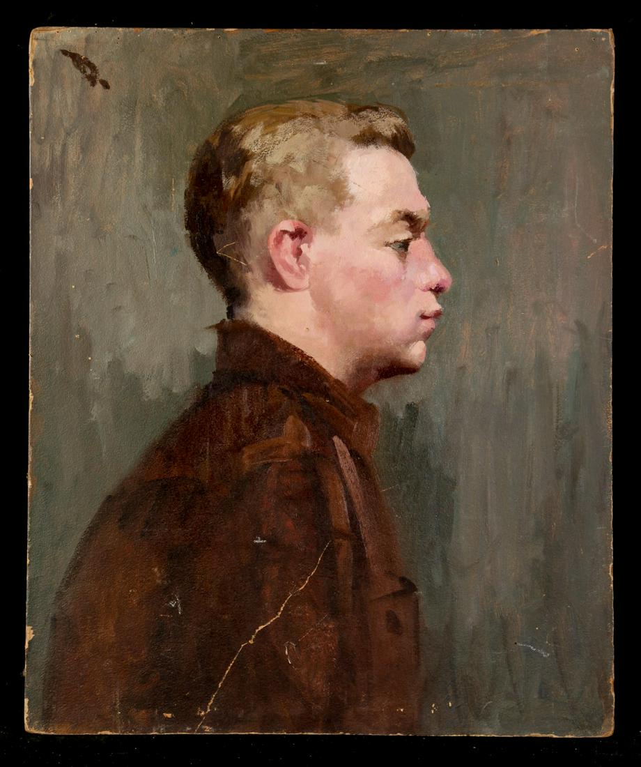 MARIA LISZT (1902-1992) "Profile of a Young Man": Oil on board 24 x 20 inches. Estate stamp