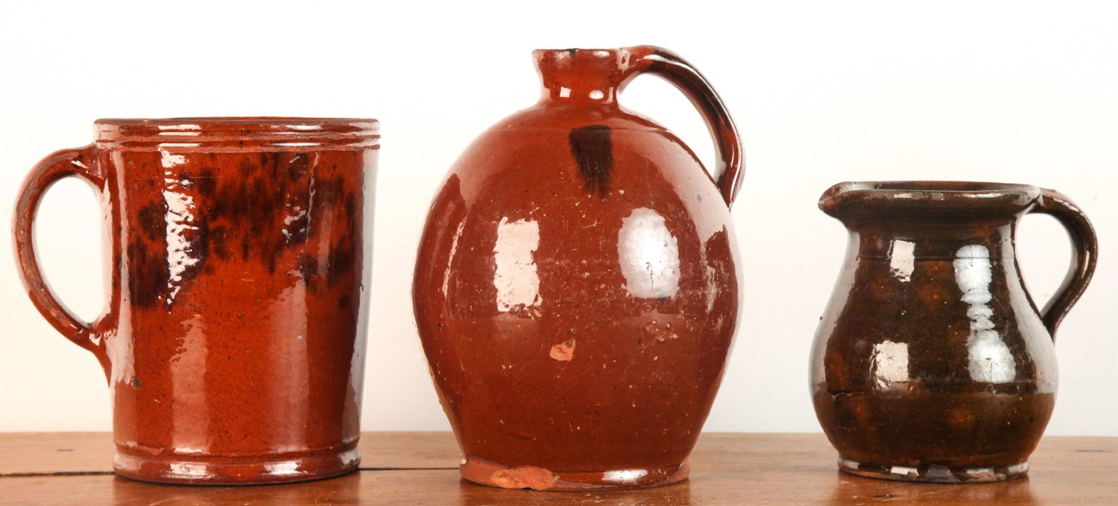 MAGANESE DECORATED REDWARE JUG & MUG with CREAMER (1 of 14)