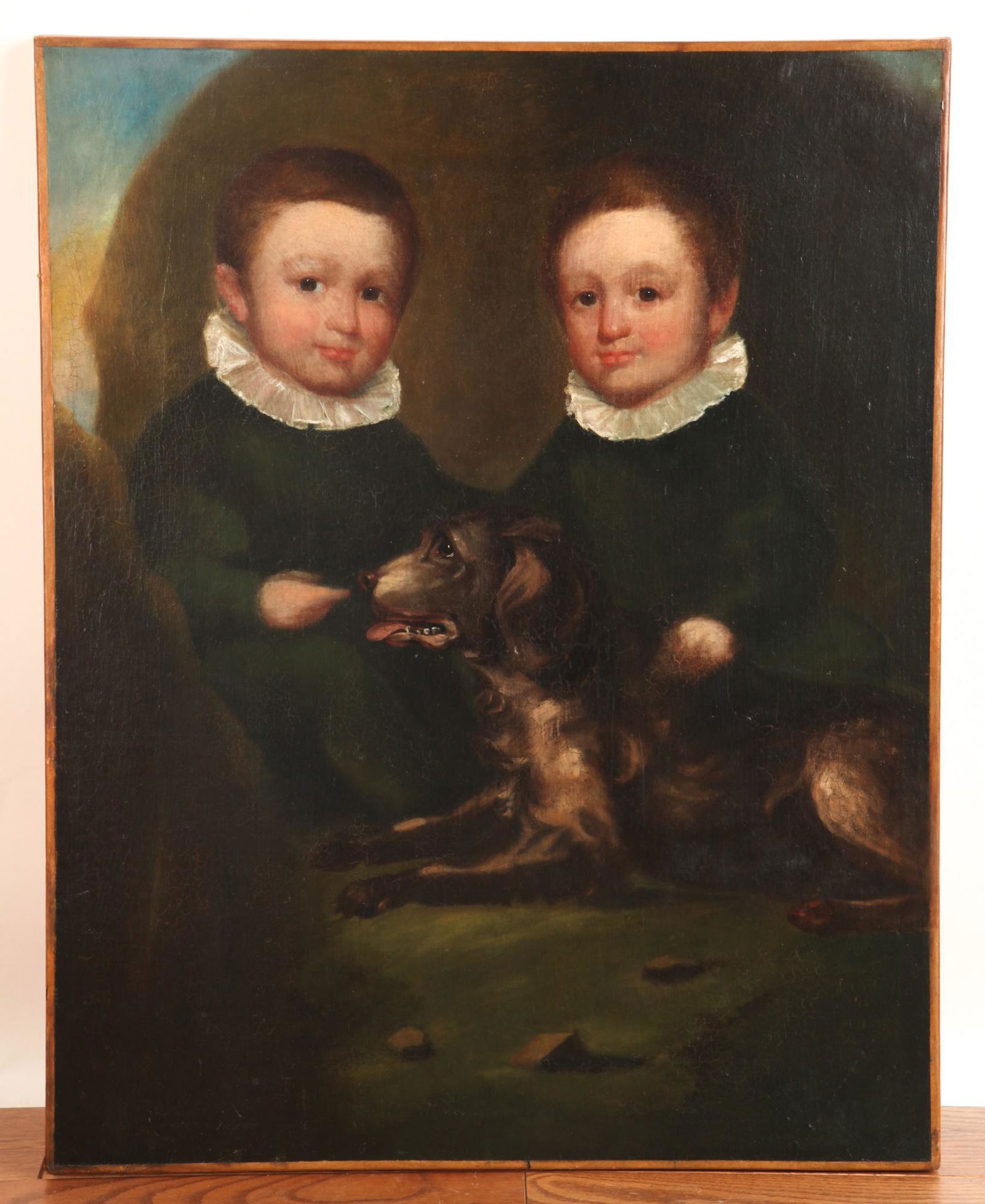 AMERICAN SCHOOL (19th c) Double Portrait with Dog (1 of 9)