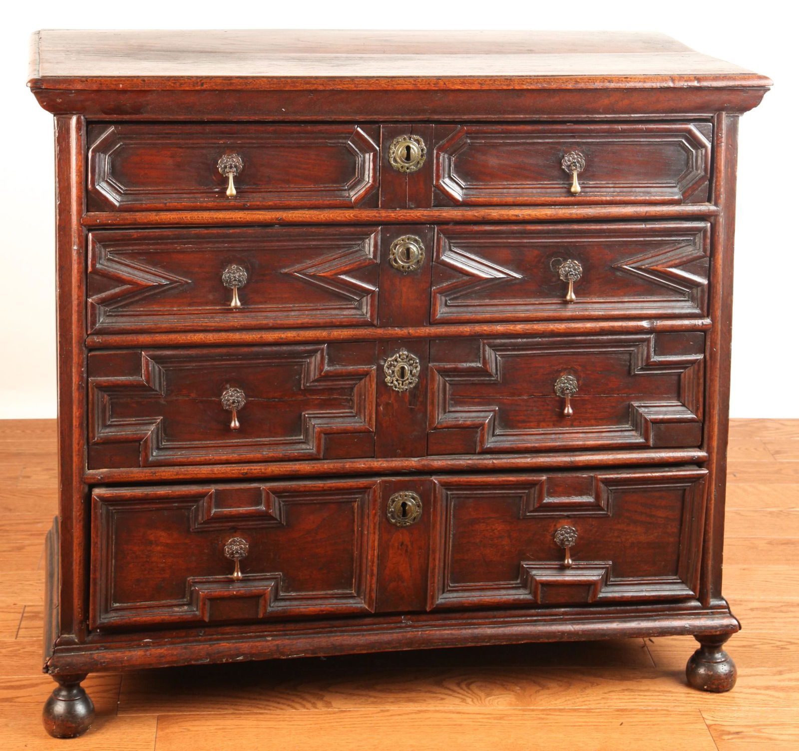 EARLY (18th c) PANELED CHEST OF DRAWERS (1 of 20)