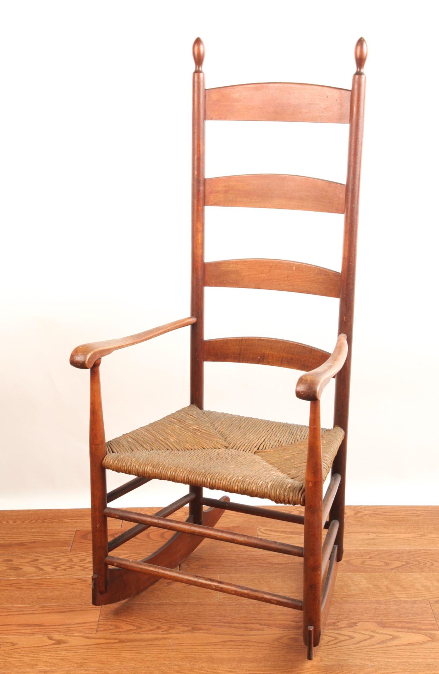 RARE (19th c) SHAKER ROCKING LADDER BACK ARMCHAIR (1 of 9)