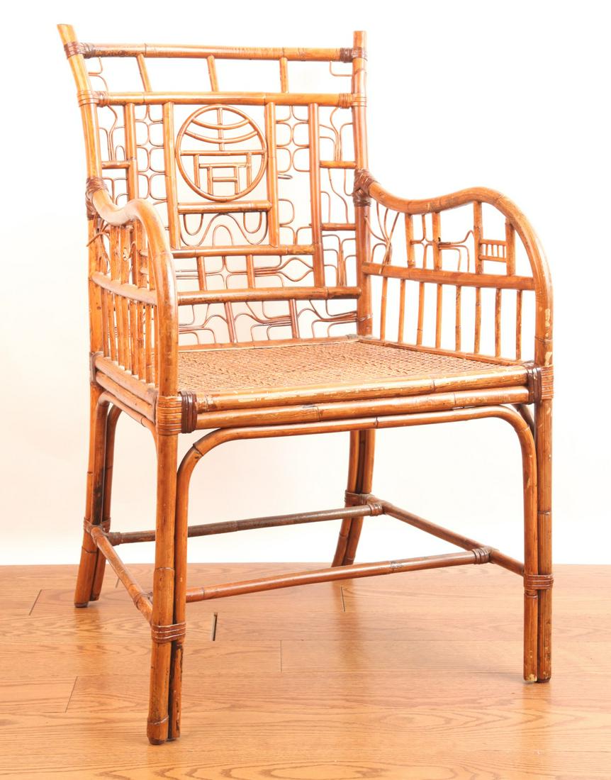 VINTAGE CENTURY FURNITURE CO BAMBOO ARMCHAIR: 36 x 22 x 24 inches