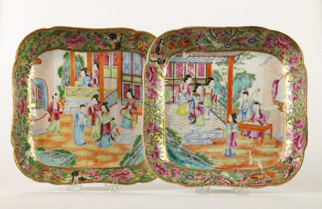 TWO (19th c) CHINESE ROSE MEDALLION DISHED TRAYS (1 of 19)