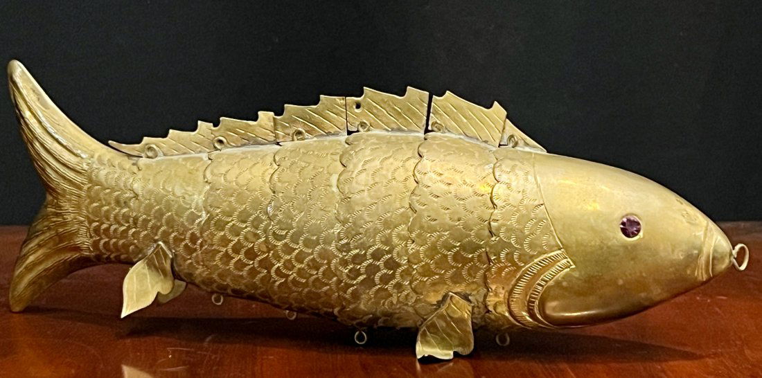 ARTICULATED BRASS FISH with JEWELED EYES (1 of 7)