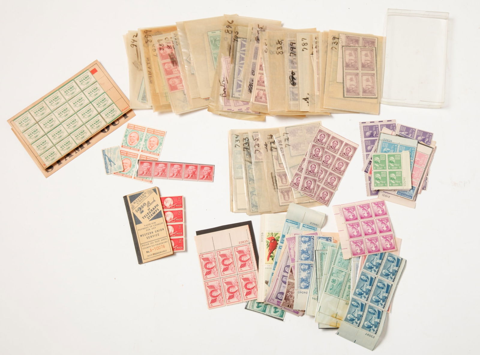 GROUPING OF US PLATE BLOCK POSTAGE STAMPS etc. (1 of 9)