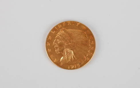 1915 INDIAN HEAD 2 1/2 DOLLAR GOLD PIECE: See photographs