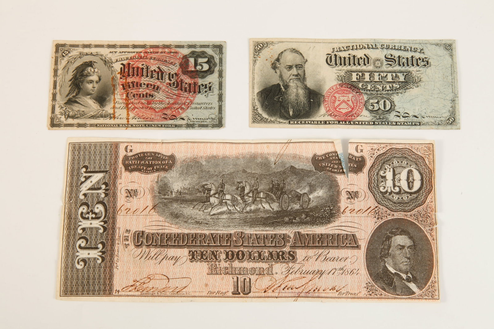 (2) FRACTIONAL CURRENCIES & a CONFEDERATE NOTE (1 of 5)