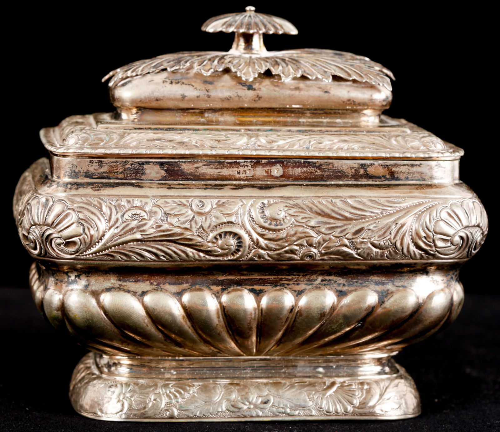 STERLING SILVER ROCOCO TEA CADDY with FLORAL & SHELL MOTIF (1 of 16)