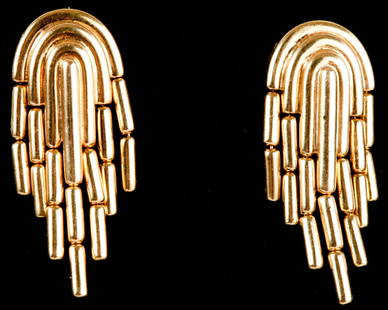 PAIR 18K CELLINO EARRINGS: Omega back. 1 1/2 inch length. 12.67 dwt.