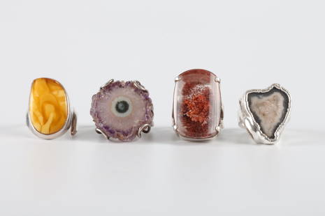 ARTISAN CRAFTED RINGS set with MINERAL SPECIMENS: Unmarked 1.97 troy ounces