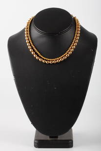 (2) 14k GOLD BEAD NECKLACES: 14 1/2 inches each. 12.3 dwt.