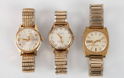 MEN'S ACCUTRON, BULOVA & BENRUS WRIST WATCHES: Bulova self-winding, Bulova 10k gold plate.