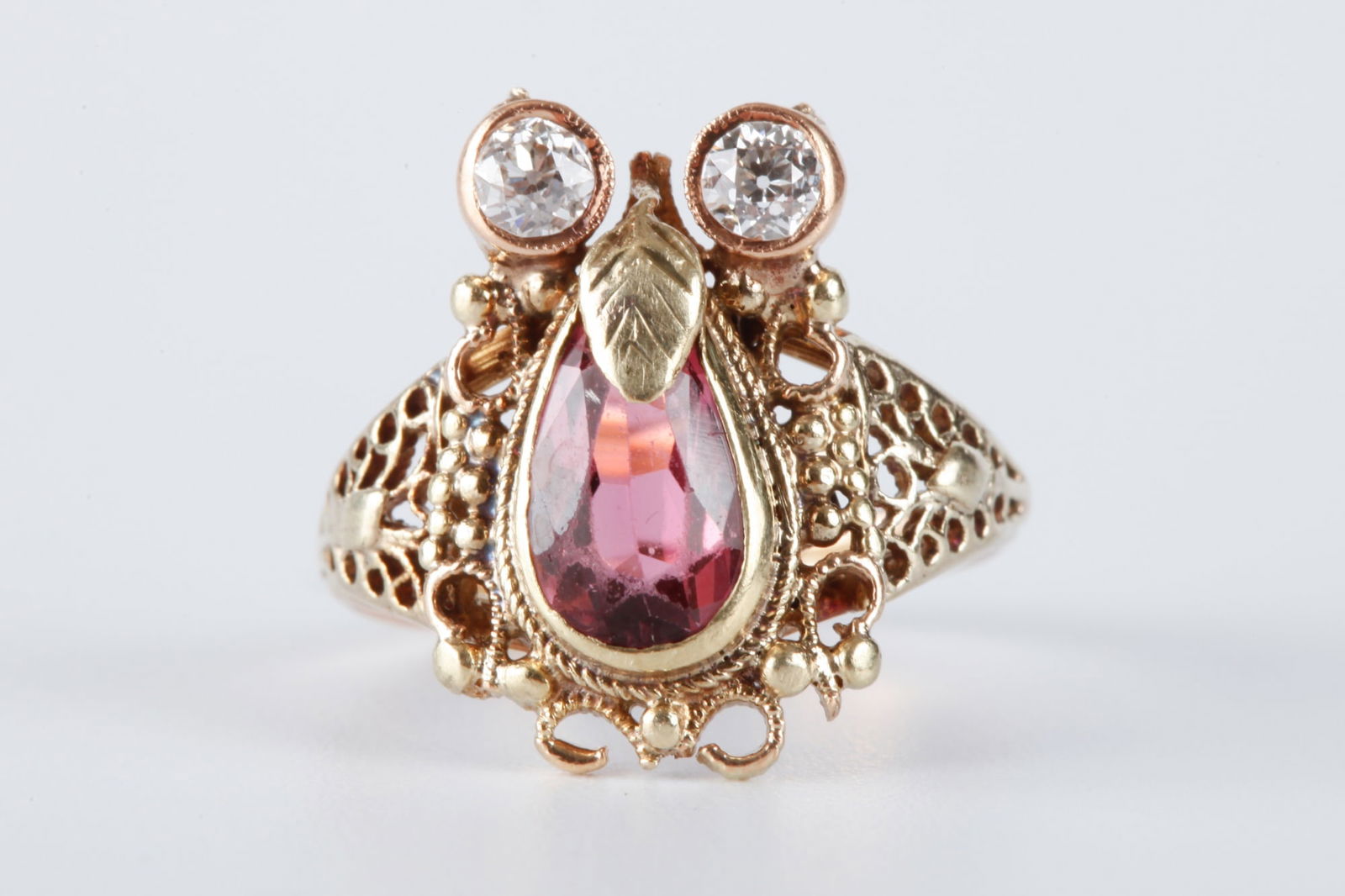 14k GOLD "OWL" RING set with GEMSTONES (1 of 9)