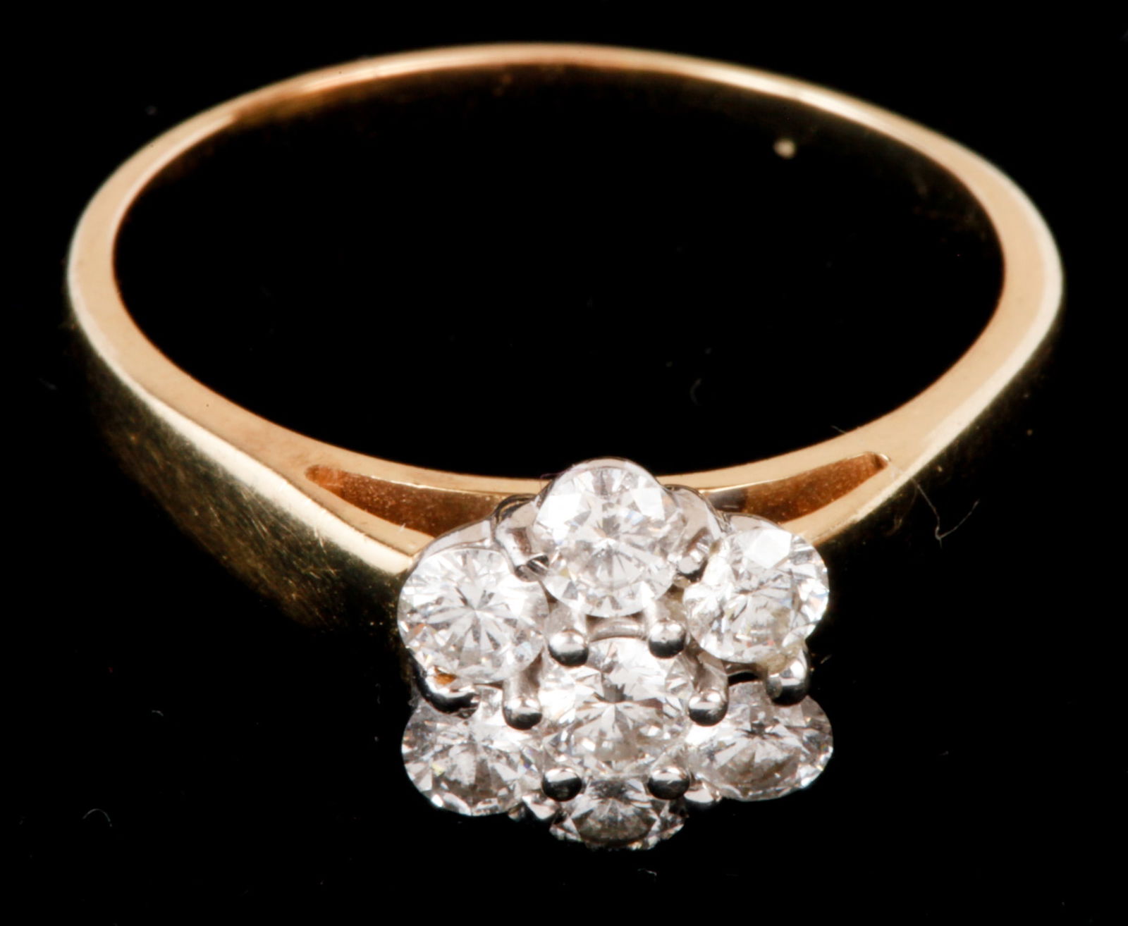 14k GOLD RING set with (7) DIAMOND FLOWER CLUSTER (1 of 7)