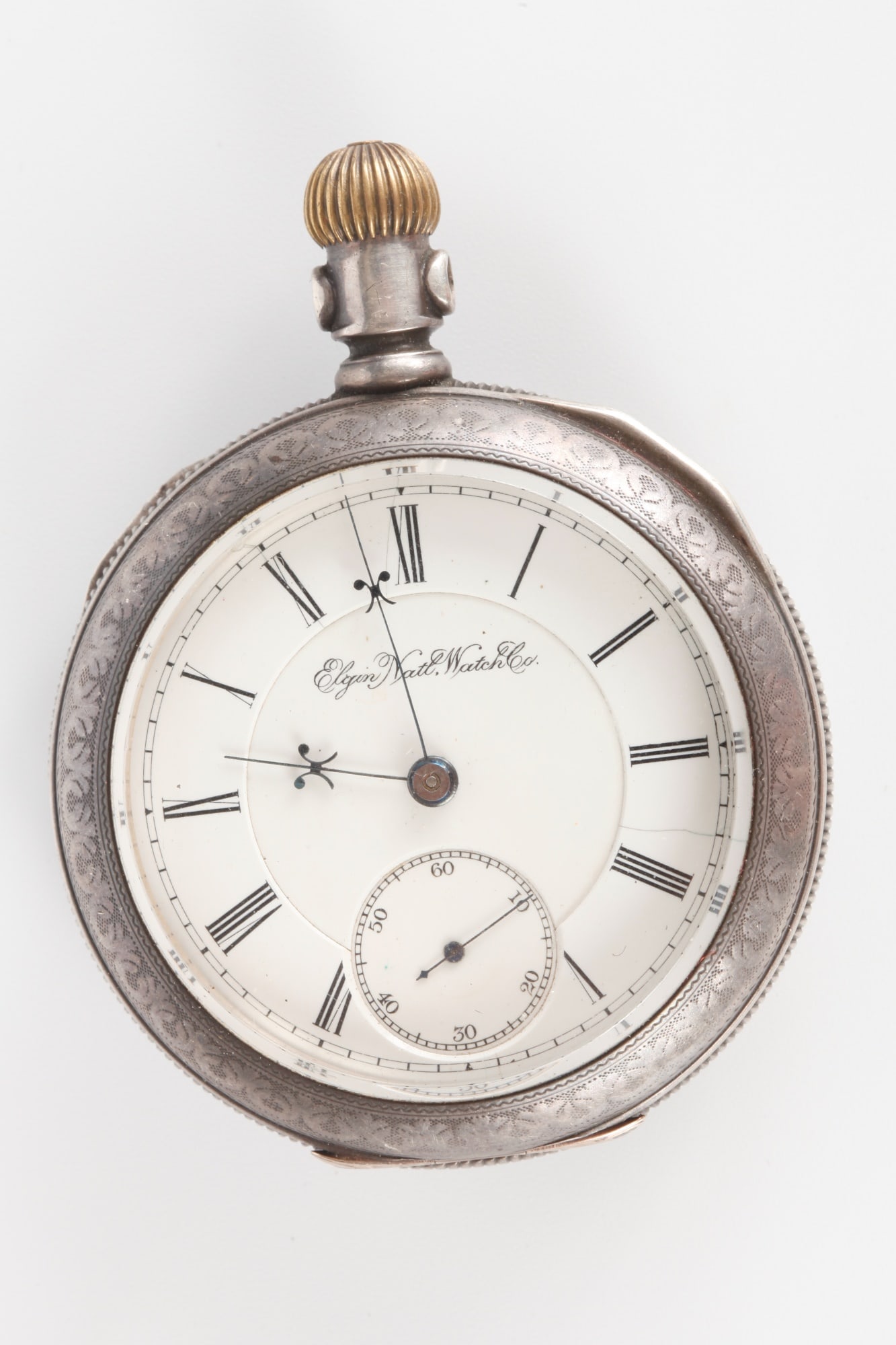 ELGIN NATIONAL WATCH CO COIN SILVER POCKET WATCH: 2 14/ inches. 4.77 troy ounces (total weight)