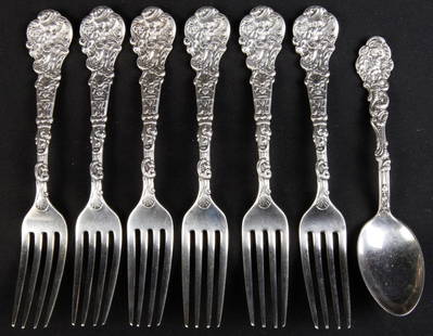 GORHAM "VERSAILLES" STERLING SILVER FLATWARE: Including: (6) forks and (1) teaspoon. 11.58 troy ounces