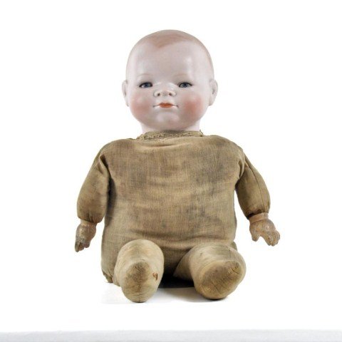 17" Bisque head "Bye Lo Baby", incised: "Copr. By Grace S. Putnam Made in Germany" with blue paperweight sleep eyes and painted lashes, on cloth body with composistion Hands