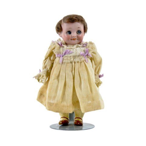 7" Armand Marseille Bisque socket head,: Googly Eye Doll, incised "Germany 323 A 10/0 M" with blue paperweight sleep eyes, single stroke brows, feathered lashes, accent dots on corners of eyes and five piece composistion body with bent arms