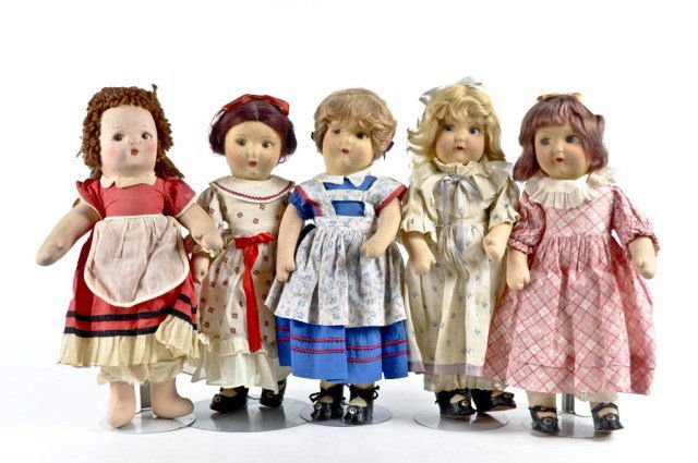 Lot of five Madame Alexander 16" Ragline dolls: consisting of two Jo's, Amy, Meg, Beth