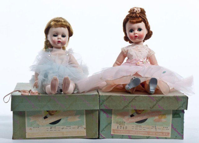 Two Lissy Madame Alexanders dolls - 11 1/2": Ballerina - jointed knees and elbows -head loose , clothing lightly soiled 1956-1958 - 11 1/2" Lissy #1249 jointed knees and elbows 1950s