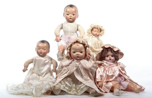 Lot of 5 composition Madame Alexander dolls: - crazing and wear