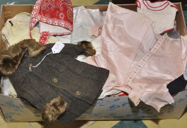 Lot doll clothes. Vintage, some probably fit: Terri Lee family, Fisher Price, Cosmopilitan Ginger, tagged.