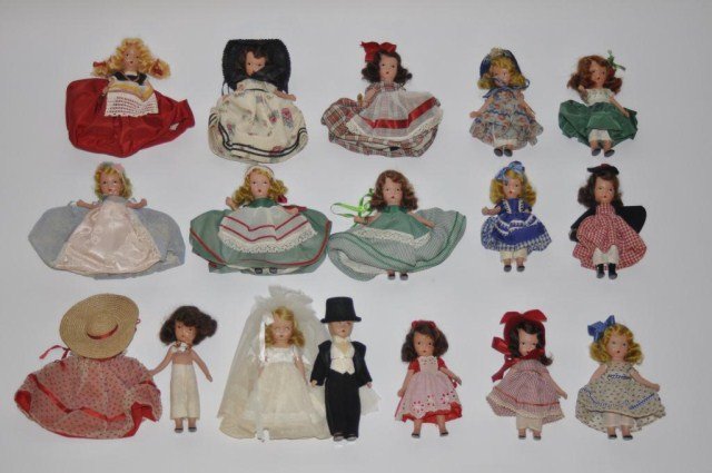 Nancy Ann Storybook, bisque Southern Belle (one: broken head) One Two Button , Wedding Bride & Groom, 2 - Annie at Garden Gate , To Market, Betty Blue, 2 - School Days, Jennie Set Table, Sugar & Spice, Nellie Bird, Maiden Bright & Gay(no tag wear), 