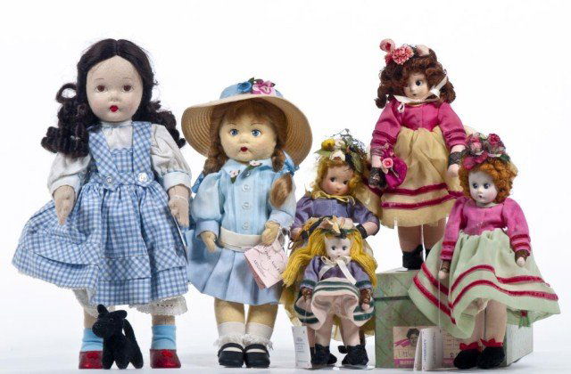 Lot of Madame Alexander cloth dolls, Dorothy 14": with Toto, Little Shaver Boxed 2930, Wendy Felt 12", plus 2 other Little Shavers