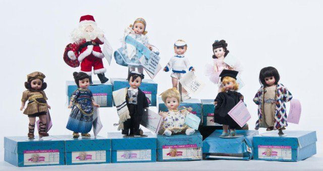 ( 12 ) Madame Alexander 8" dolls, Ballerina 430,: Graduation, Sunny Kitten 29320, David Little Rabbi, Josephs Coat, Samson, Deliah14583, Tennis Boy 16330, Santa Claus 93-6, Alice 14508