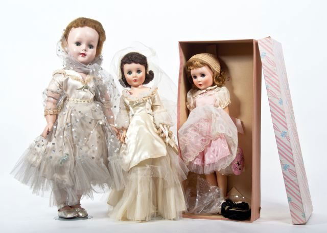 3 American Character dolls - boxed #420 19": brown hair all original with extra ballet costume and an American Character 22" - original clothes , shoes , no socks