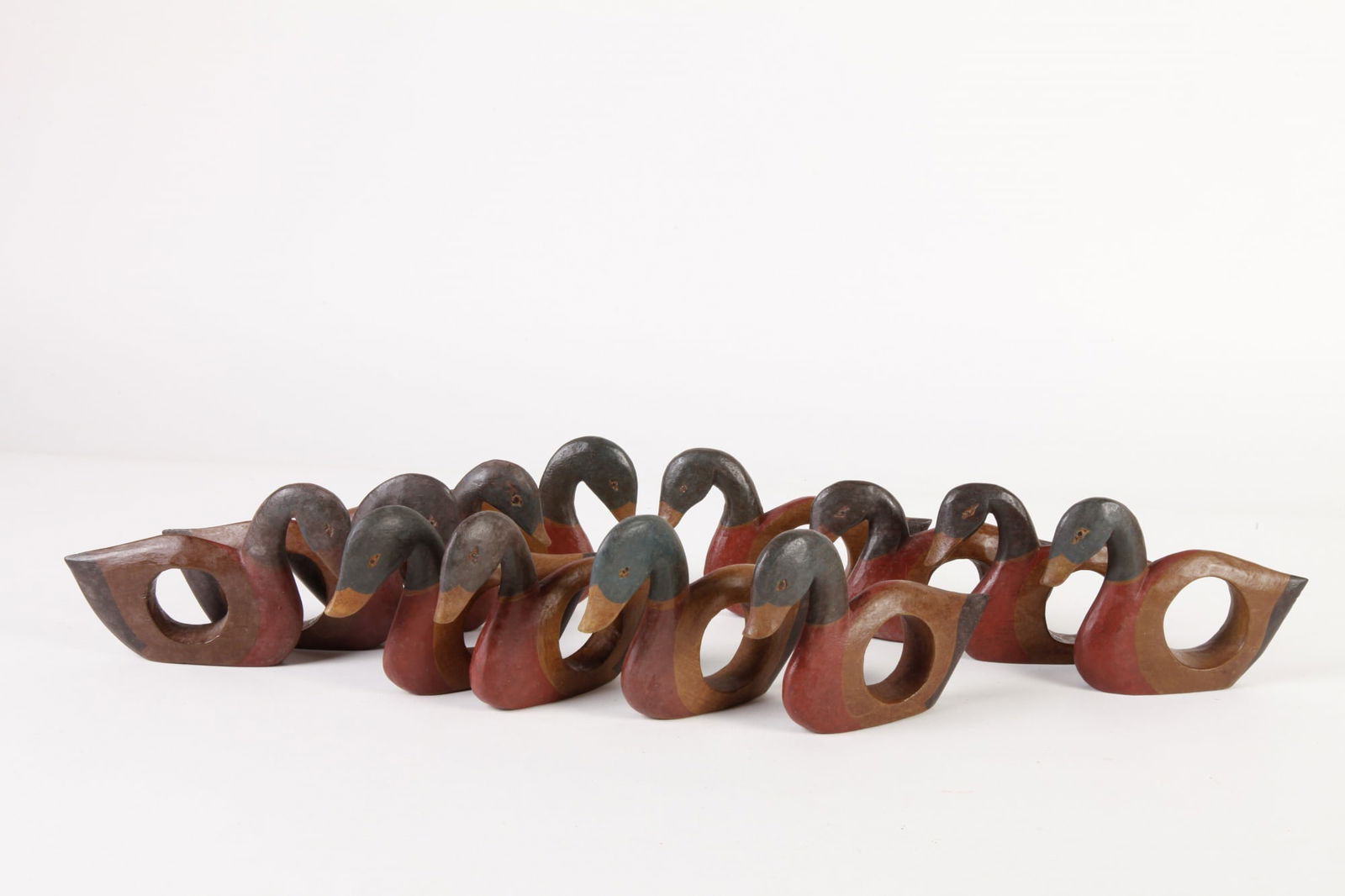 SET OF 12 CARVED & PAINTED DUCK NAPKIN RINGS (1 of 7)