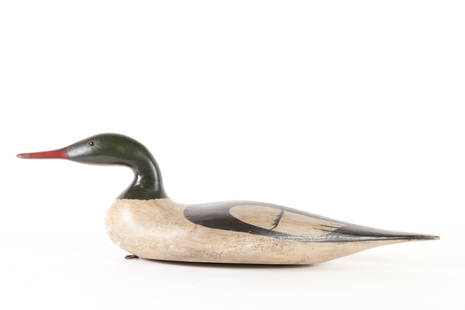 MERGANSER WATERFOWL DECOY: Painted wood decoy, 24 inches long. (Mason?)