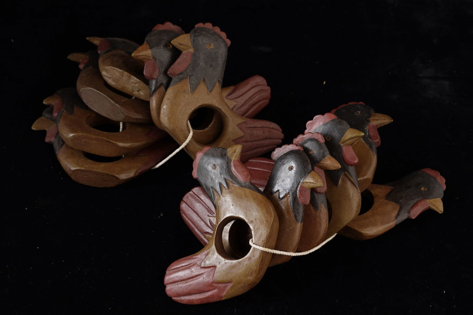 (12) HAND-CARVED & PAINTED HEN NAPKIN HOLDERS: Approximately 5 inches wide.