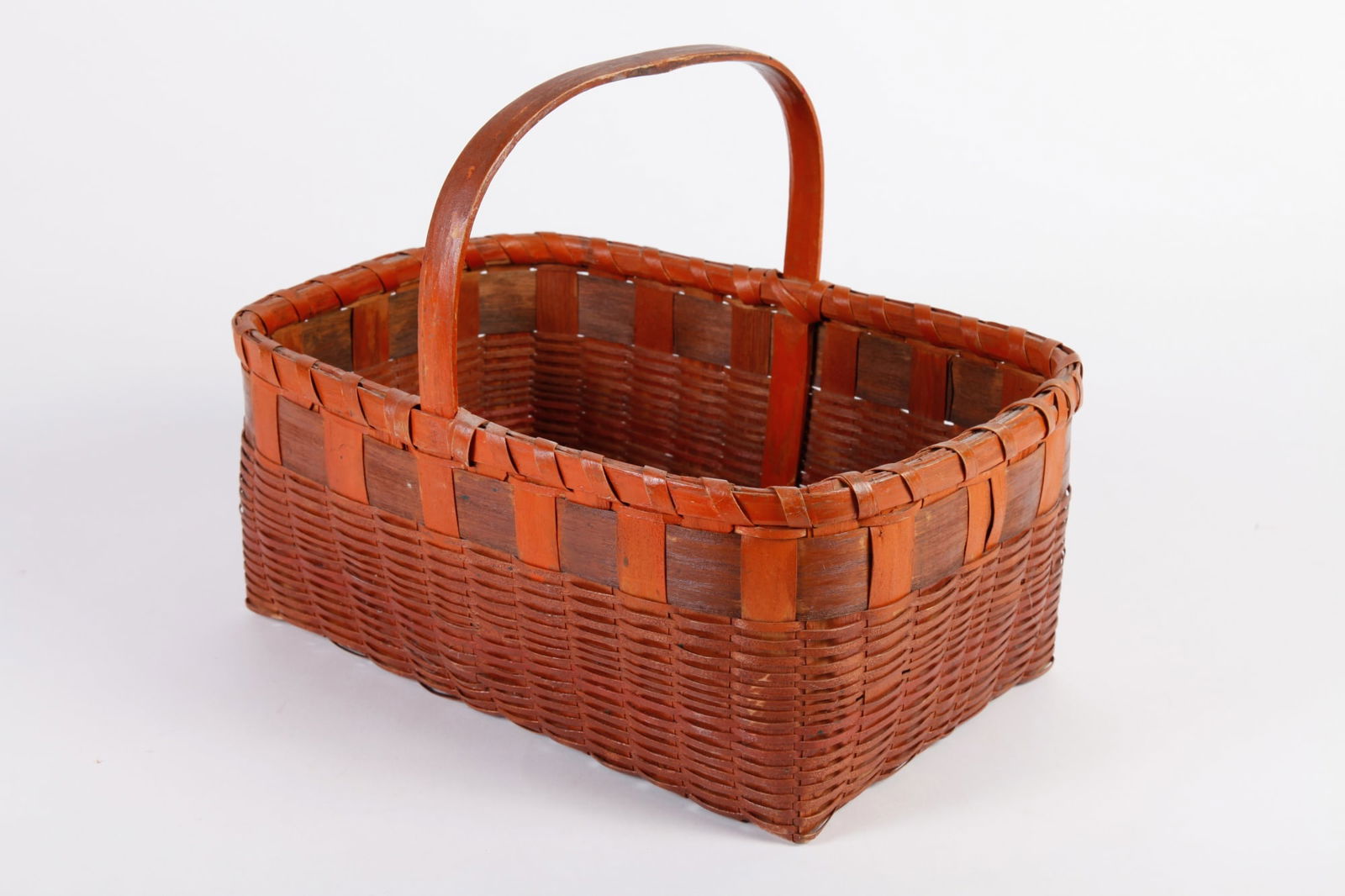 EARLY WOVEN SPLINT BASKET WITH HANDLE IN RED (1 of 8)