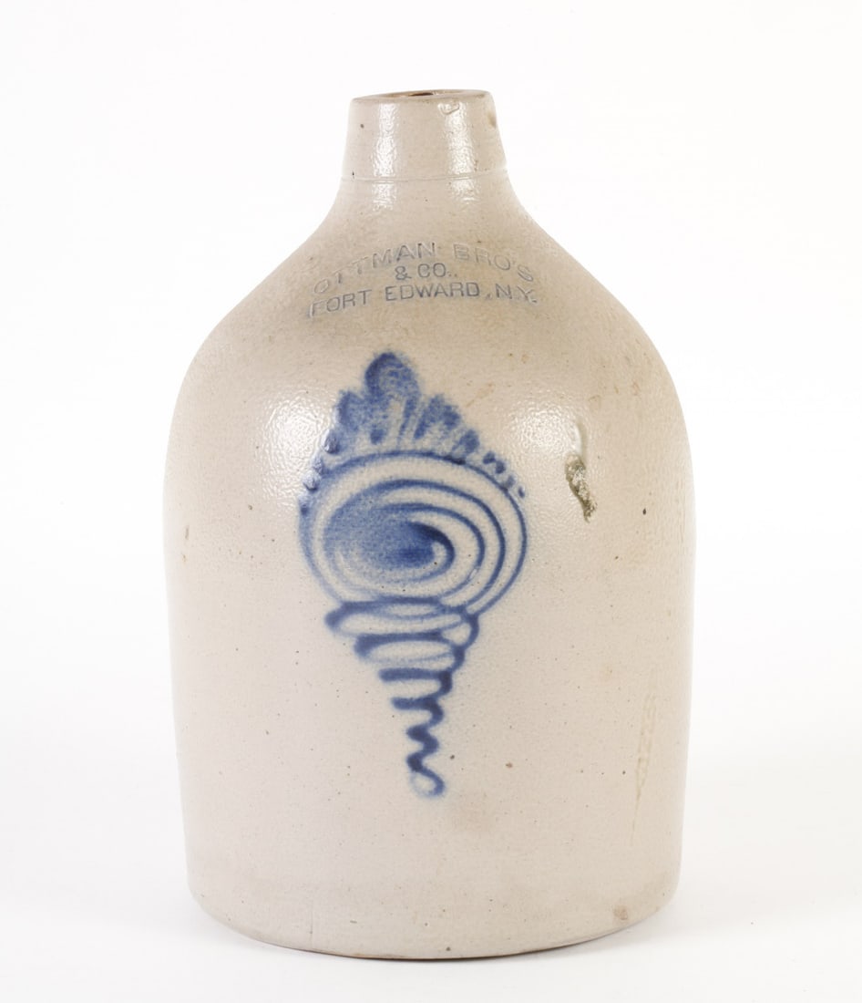 OTTMAN BROS FORT EDWARD, NY BLUE DECORATED JUG (1 of 10)