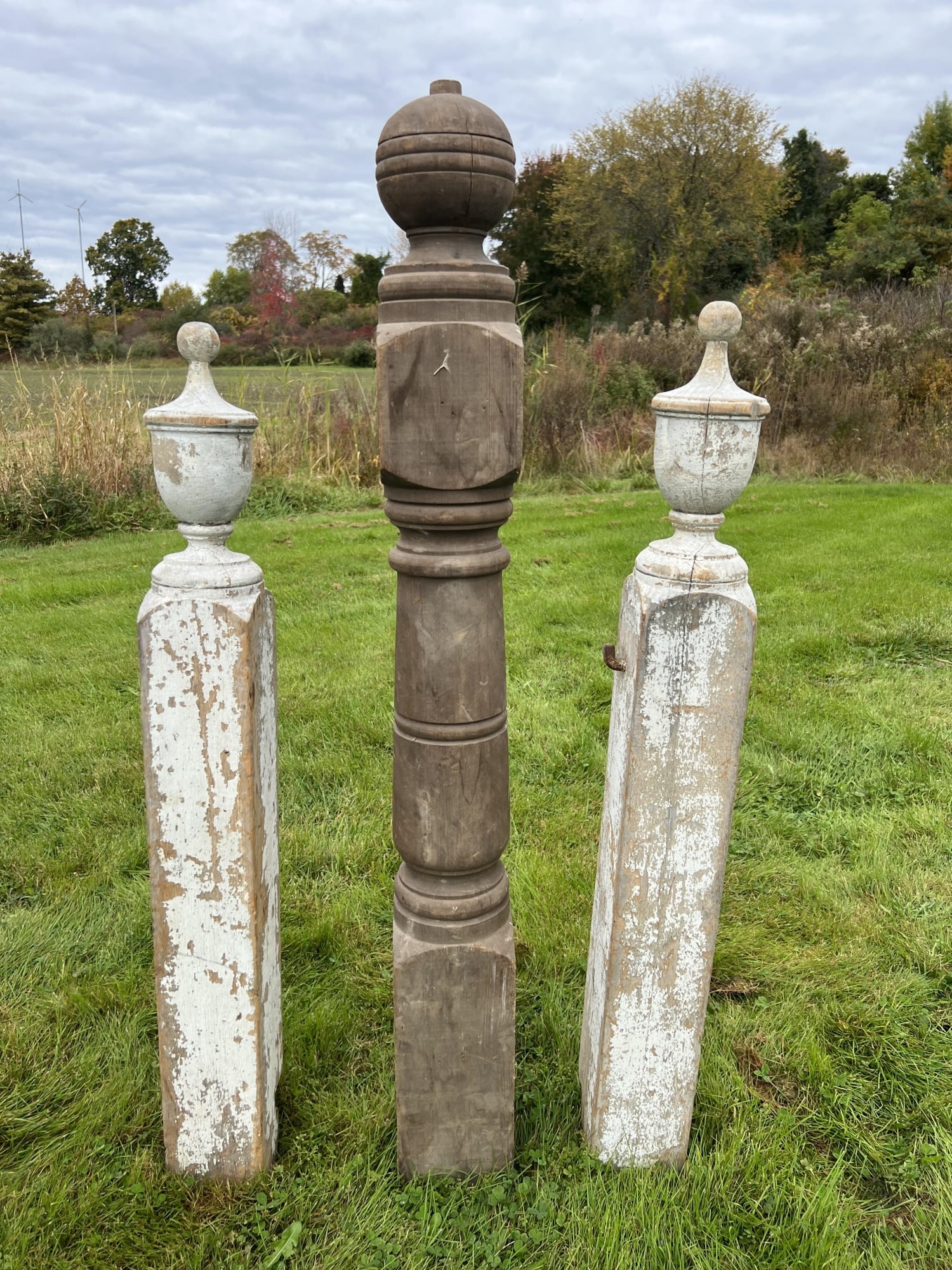 (3) WOOD FENCE POSTS, TWO PAINTED WHITE (1 of 11)