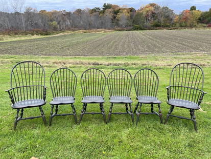 (6) CUSTOM WINDSOR CHAIRS: 4 SIDE AND 2 ARM CHAIRS: Made by Peter Scheffer, Straw Hill Chairs, West Unity, New Hampshire.