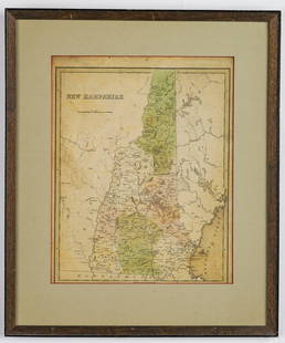 VINTAGE MAP OF NEW HAMPSHIRE: Matted and framed map, 21 x 17 3/4 inches overall