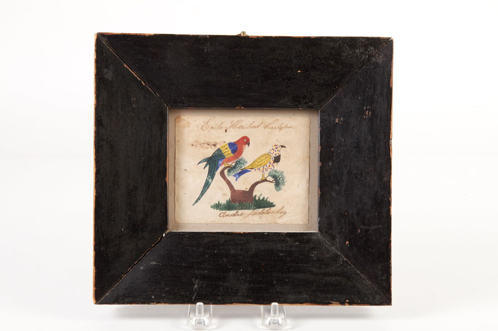 EARLY WATERCOLOR TWO BIRDS ON A BRANCH (1 of 6)