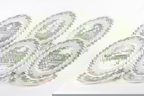 (12) DARTMOUTH DINNER PLATES: Each depicting a different scene, including: "The Old Row", "Observatory Hill", "Carpenter & Baker", etc. 10 1/2 inch plates by Royal Cauldon, England. See pics for more info.