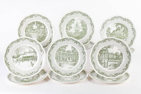 (12) DARTMOUTH DINNER PLATES: Each depicting a different scene, including: "The Old Row", "Observatory Hill", "Carpenter & Baker", etc. 10 1/2 inch plates by Royal Cauldon, England. See pics for more info.