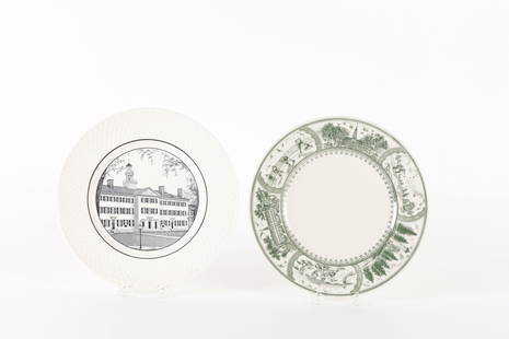 (2) DARTMOUTH HALL DINNER PLATES: Both 10 inches diameter. One marked "Property of DARTMOUTH COLLEGE"; has image of the building in the other marked "OLD DARTMOUTH HALL" Copeland Spode.