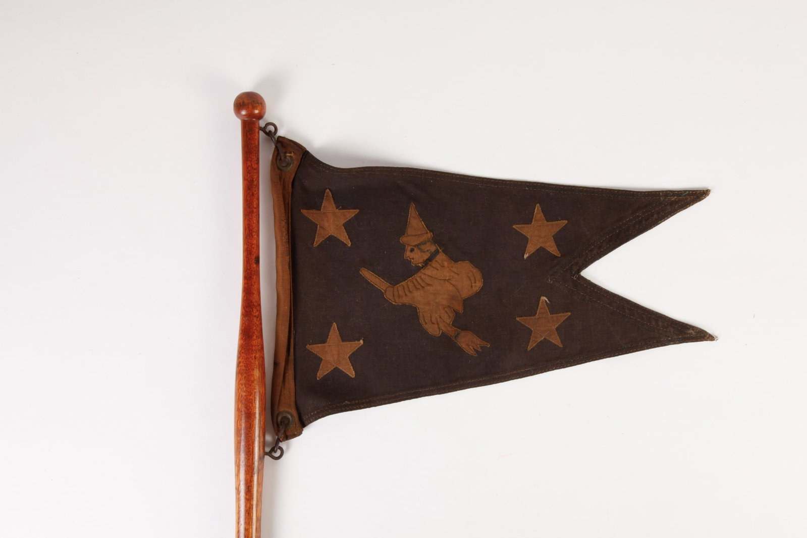 BLACK HALLOWEEN PENNANT WITH WITCH & STARS: Pennant is 10 x 15 inches long, secured to a 16-inch pole.
