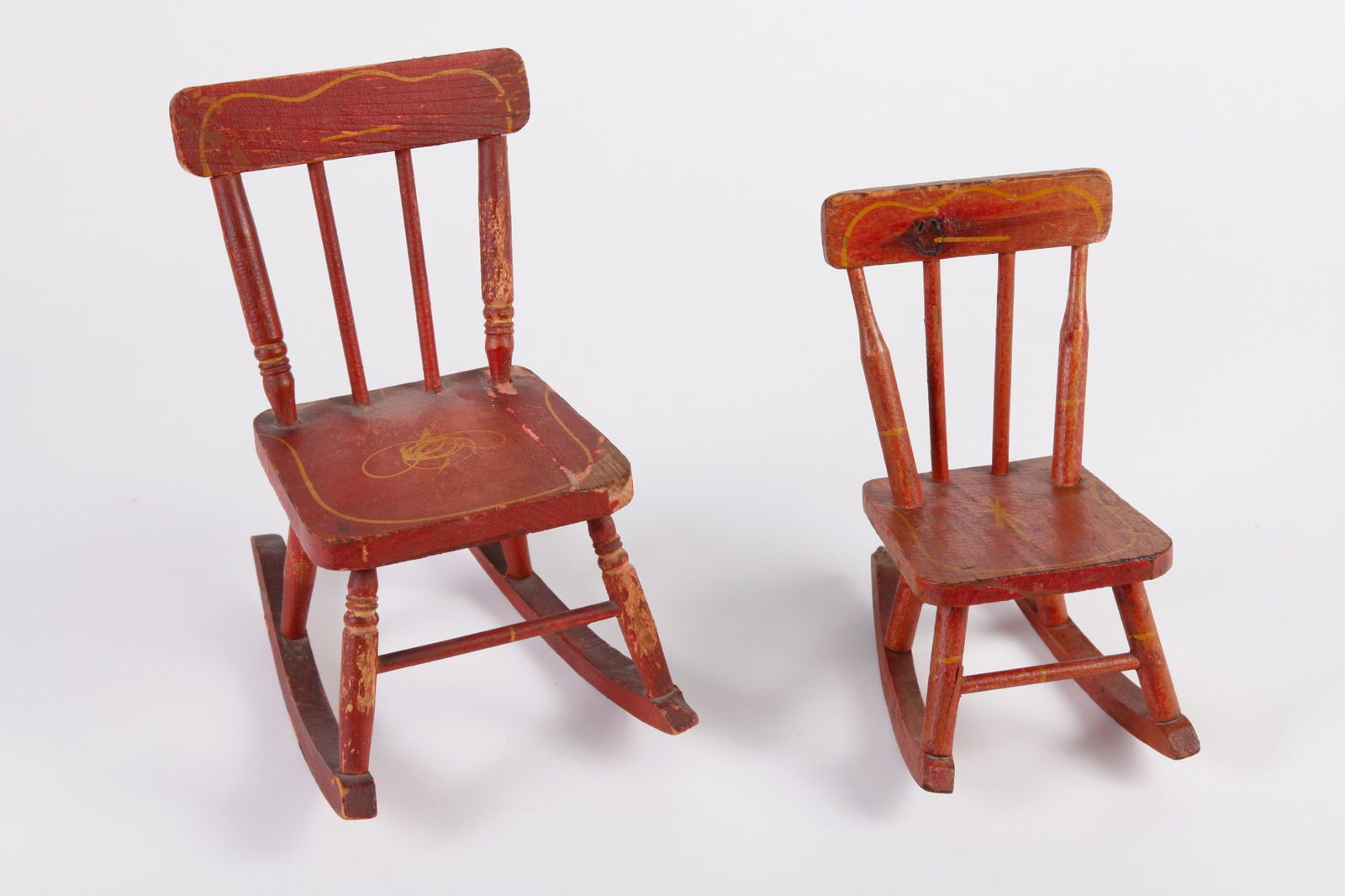 (2) EARLY DOLL ROCKING CHAIRS IN RED PAINT (1 of 12)