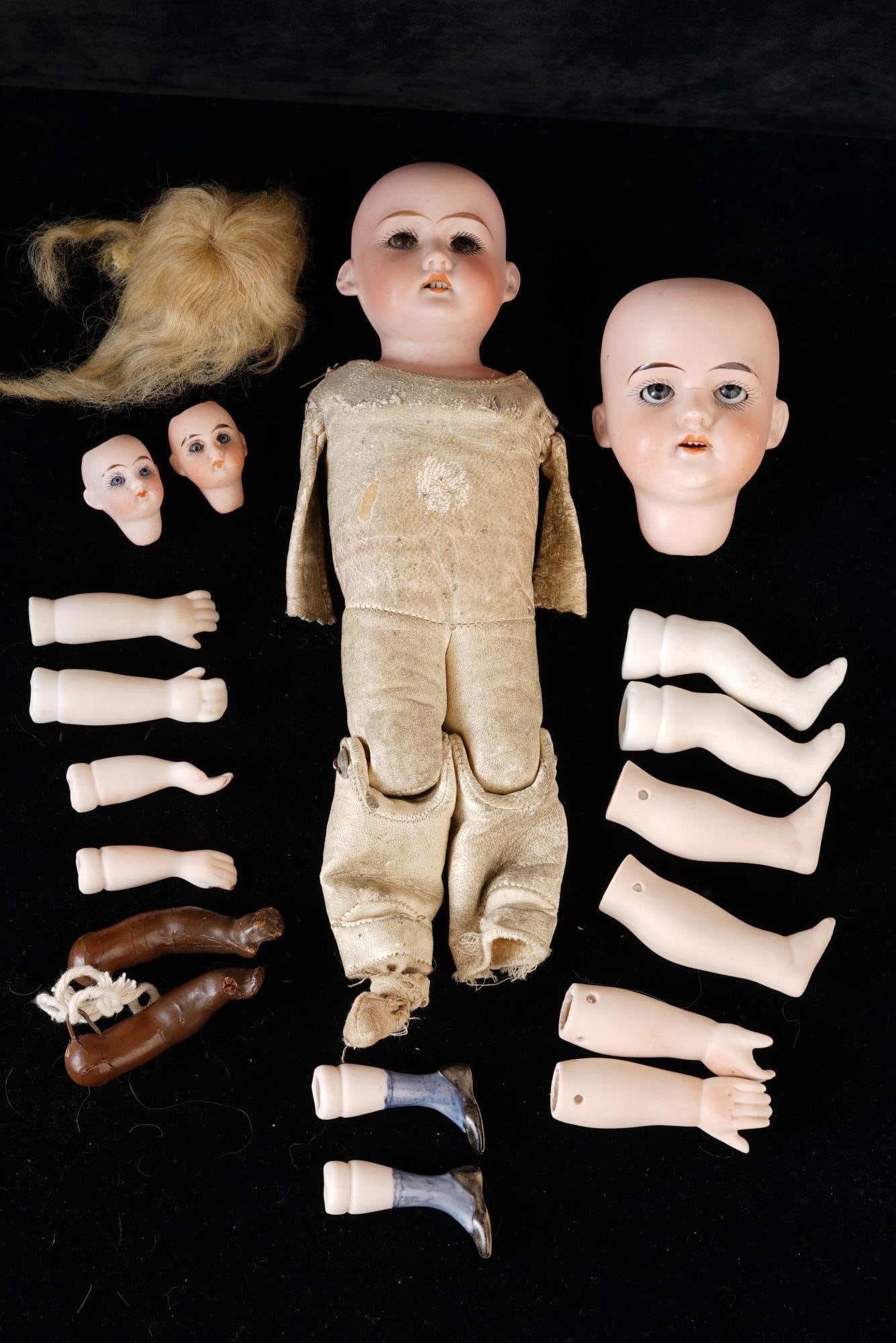 BISQUE-HEAD DOLL AND DOLL PARTS (1 of 11)
