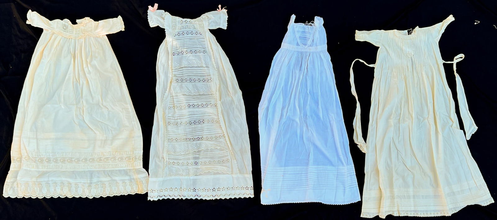 (4) VINTAGE CHILD'S CHRISTENING GOWNS: White, longest is approximately 37 inches.