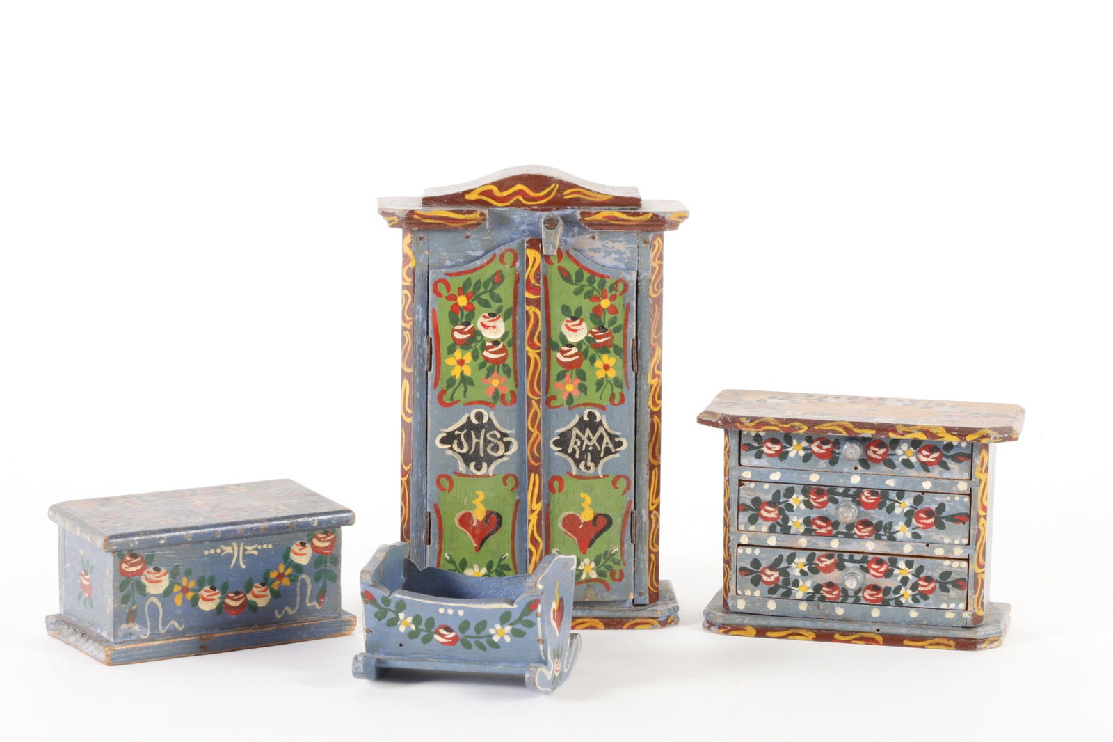 ANTIQUE MINIATURE FOLK ART FURNITURE SET (1 of 19)