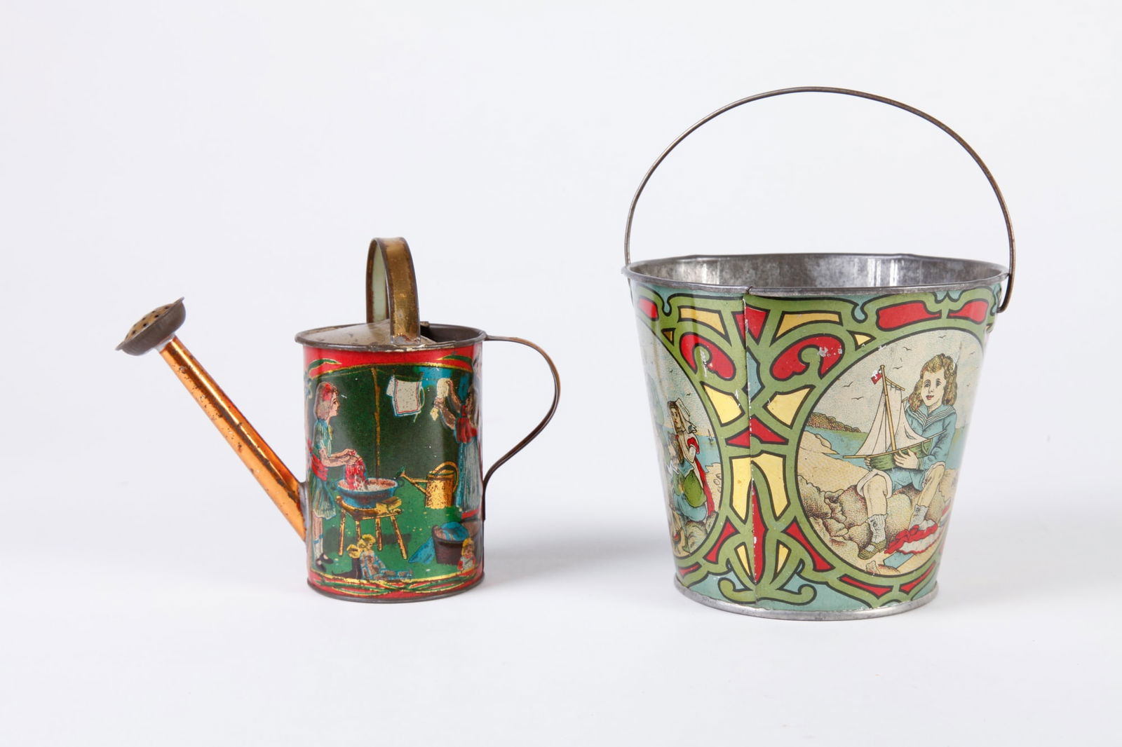 (2) VINTAGE CHILD'S LITH SAND PAIL & A MINIATURE (1 of 10)