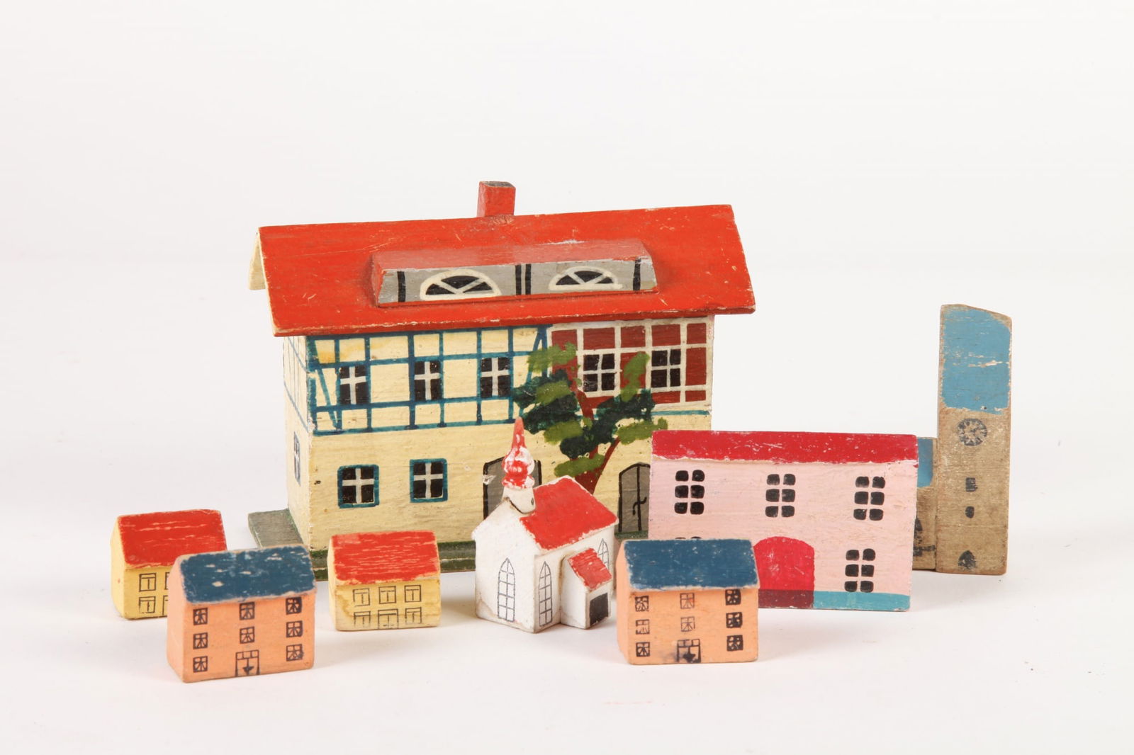 (2) SETS OF PAINTED WOOD VILLAGE BLOCKS. (1 of 20)